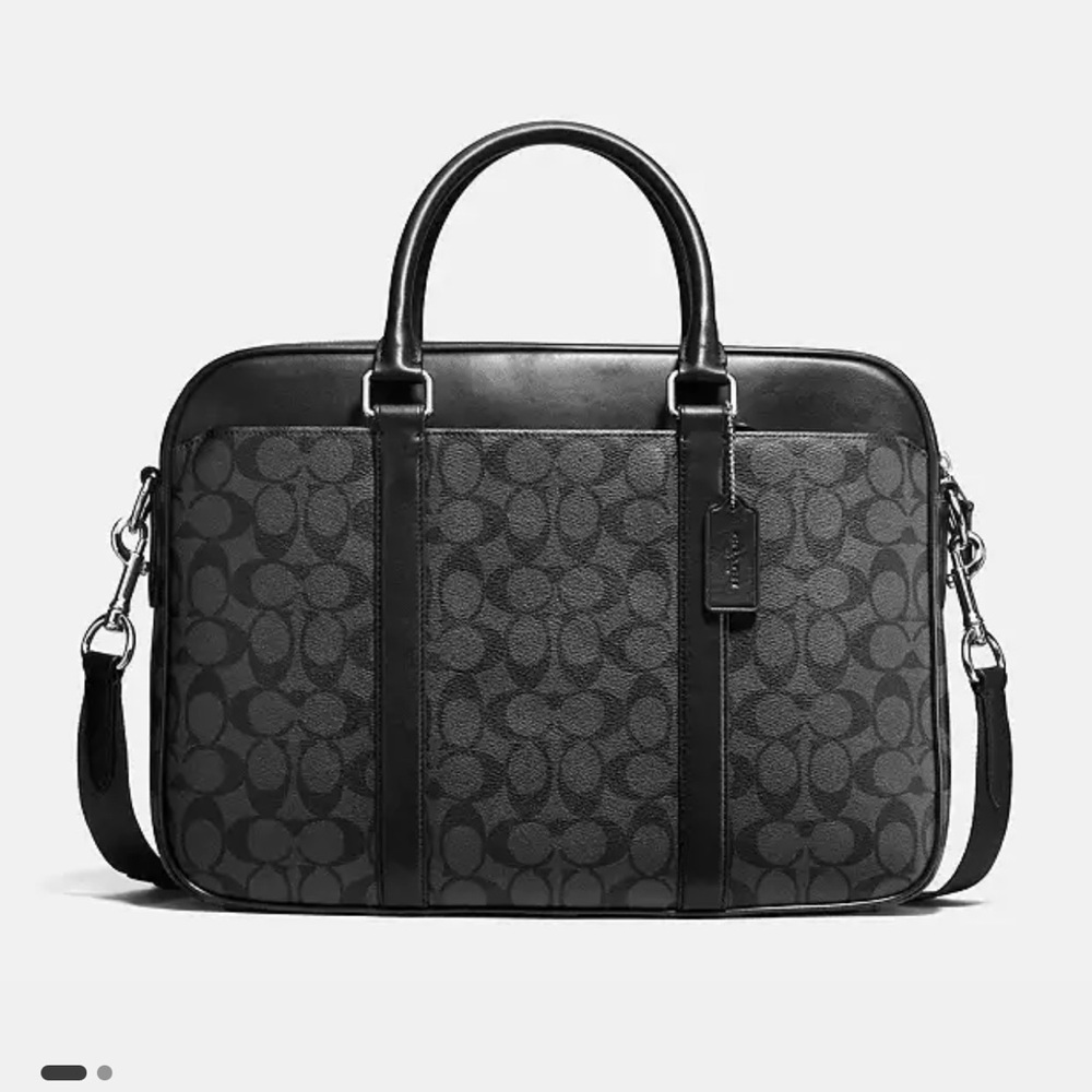 NWOT Coach canvas leather laptop briefcase black carryon shoulder bag